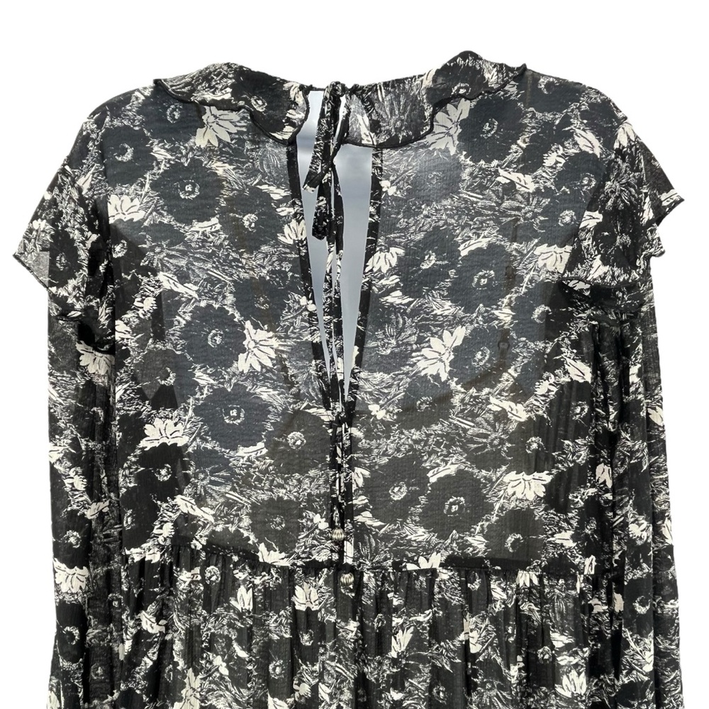 Free People Women XS These‎ Dreams Floral Long Sleeve Ruffle Mini Dress Boho - Picture 6 of 11